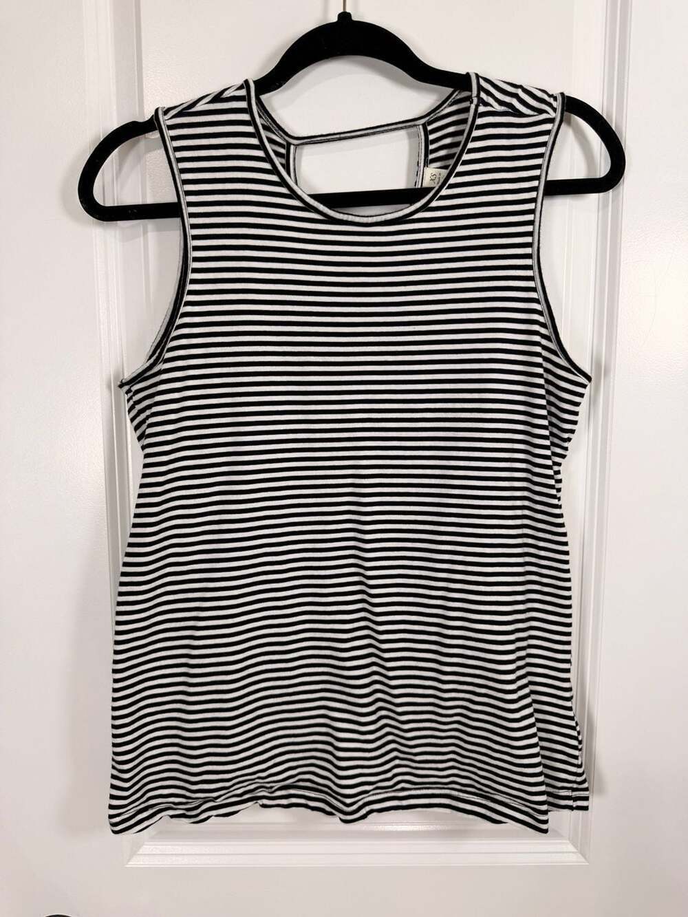 Alya by Francesca's Black and White Striped Cotton Wrap Back Sleeveless Tank Top